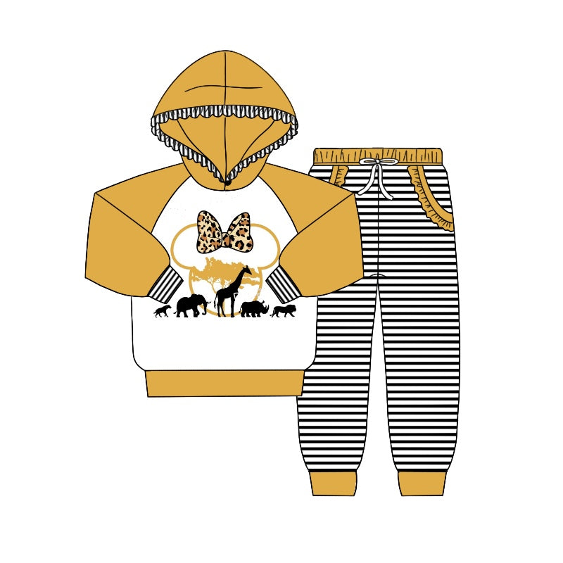 5.18custom each style moq 5eta 4-5week Sibling Sister animal prints Khaki Hoodie long sleeves with trousers match family design