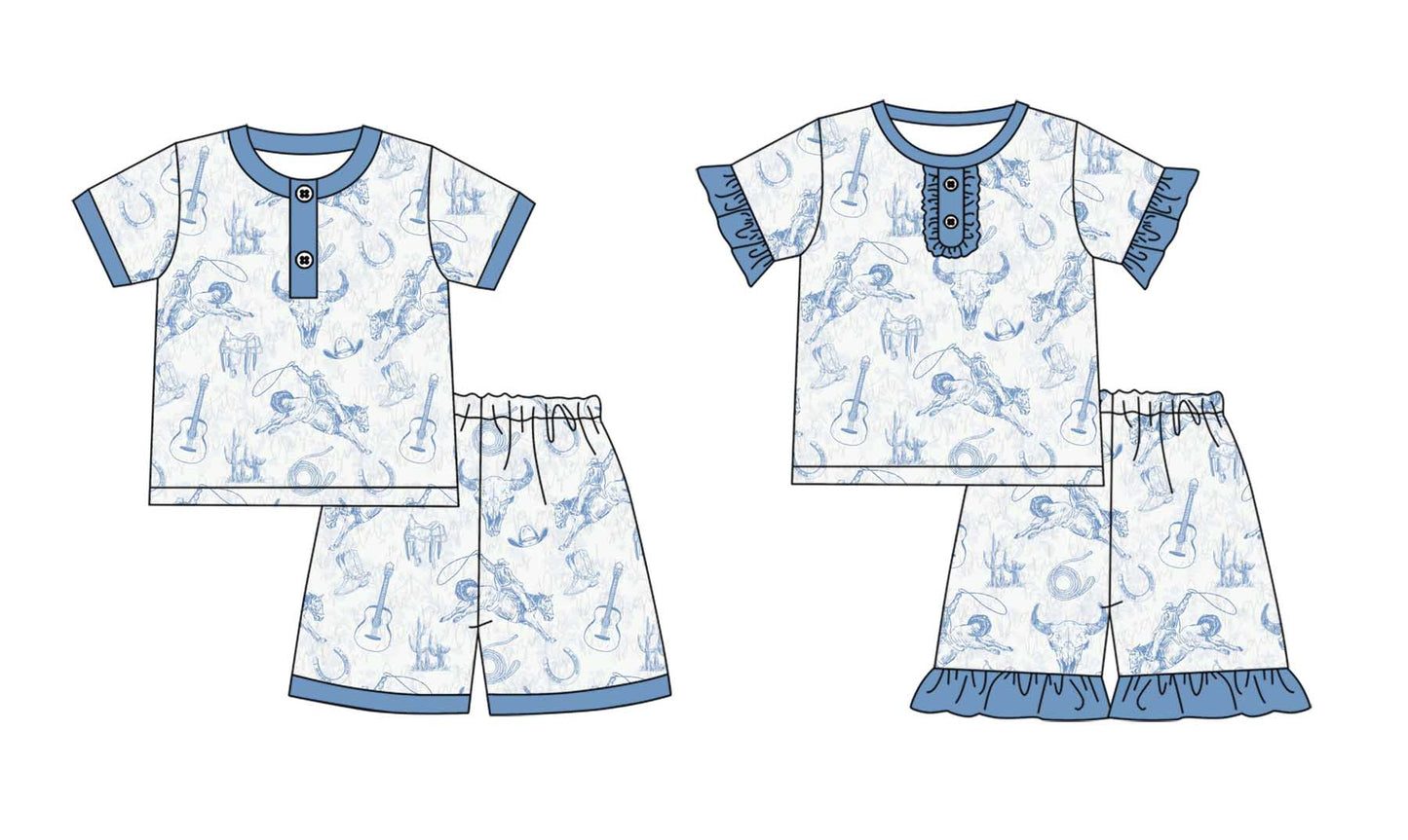 11.2 custom each style moq 5eta 4-6week Sibling Sister guitar baby girl short sleeve shorts sets 1 and sets 2 match design