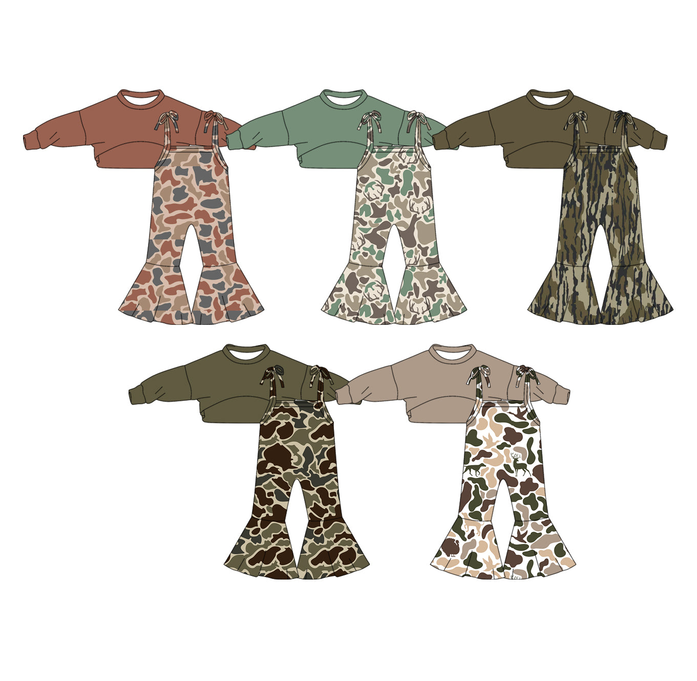 25.11.1 custom each style moq 5 eta 6-8week Sibling Sisters camouflage baby girl long sleeve pants sets 5 match family design