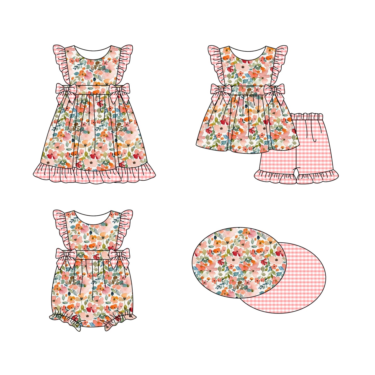 11.18 custom each style moq 5eta 4-6week Sibling Sister floral baby girl short sleeve shorts sets and dress and rompers match family design