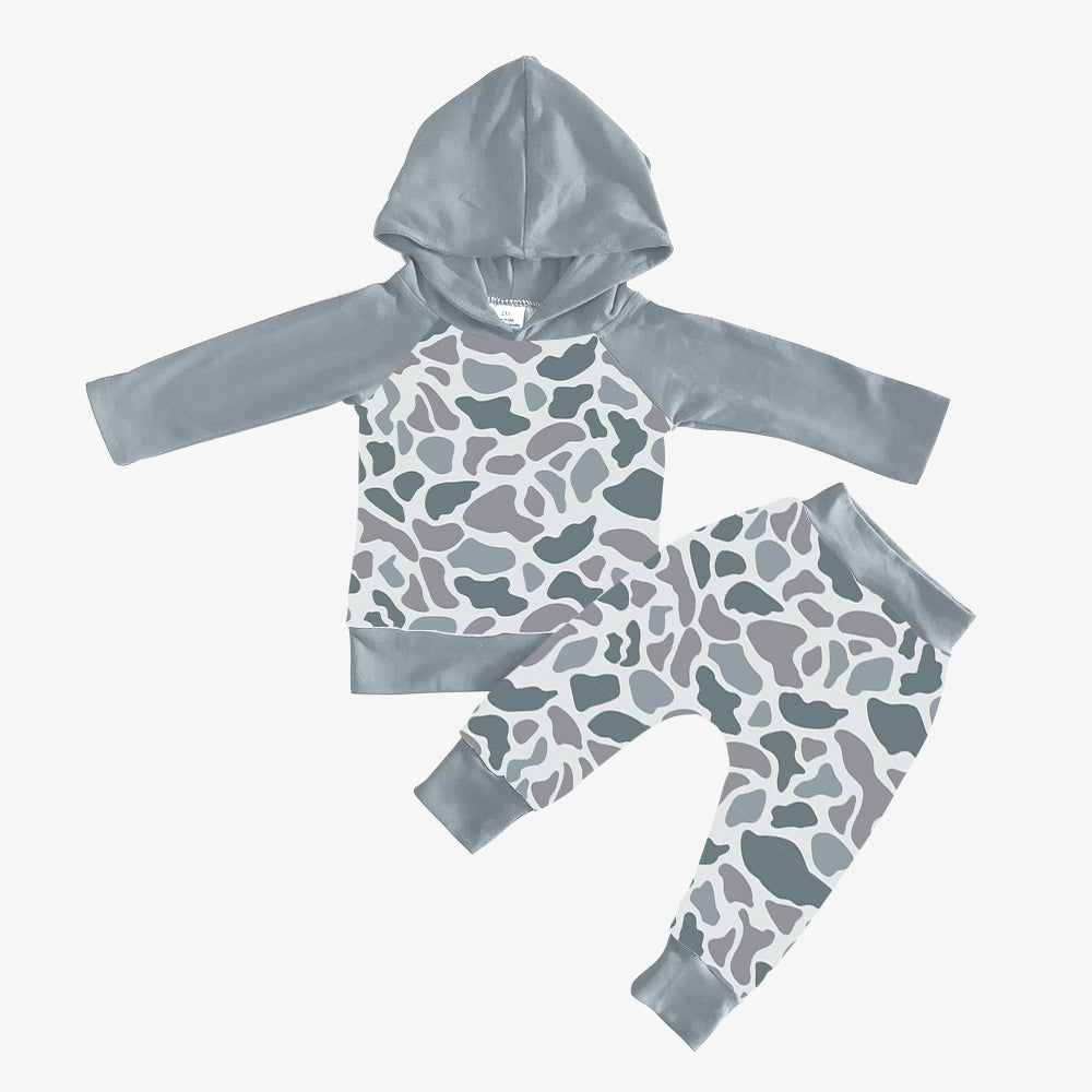 9.14 custom each style moq 5eta 4-6week baby boy clothes camouflage gray hooded long sleeve pants sets