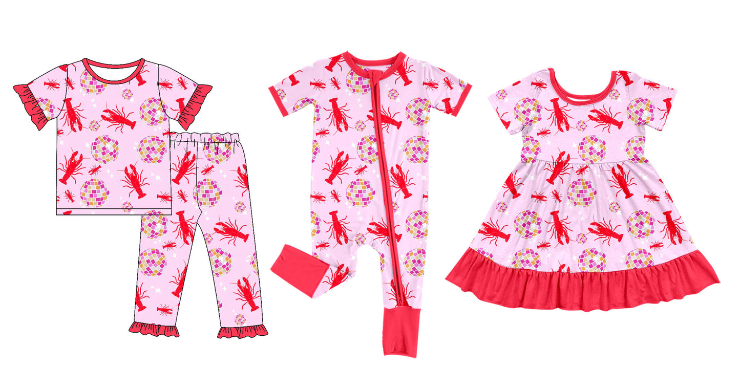 25.11.10 custom each style moq 5 eta 6-8week Sibling Sisters lobster baby girl short sleeve pants sets and dress and rompers match family design