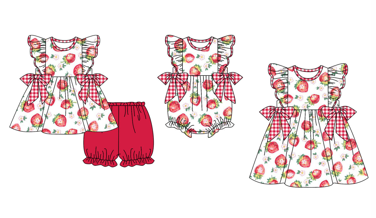 11.29 custom each style moq 5eta 4-6week Sibling Sister strawberry floral baby girl short sleeve shorts sets and dress and rompers match family design