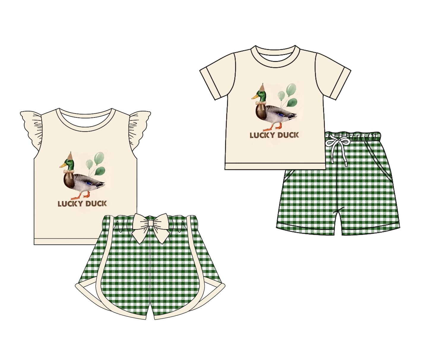 12.13 custom each style moq 5eta 4-6week Sibling Sister duck baby girl short sleeve shorts fish sets 1 and easter sets 2 match design