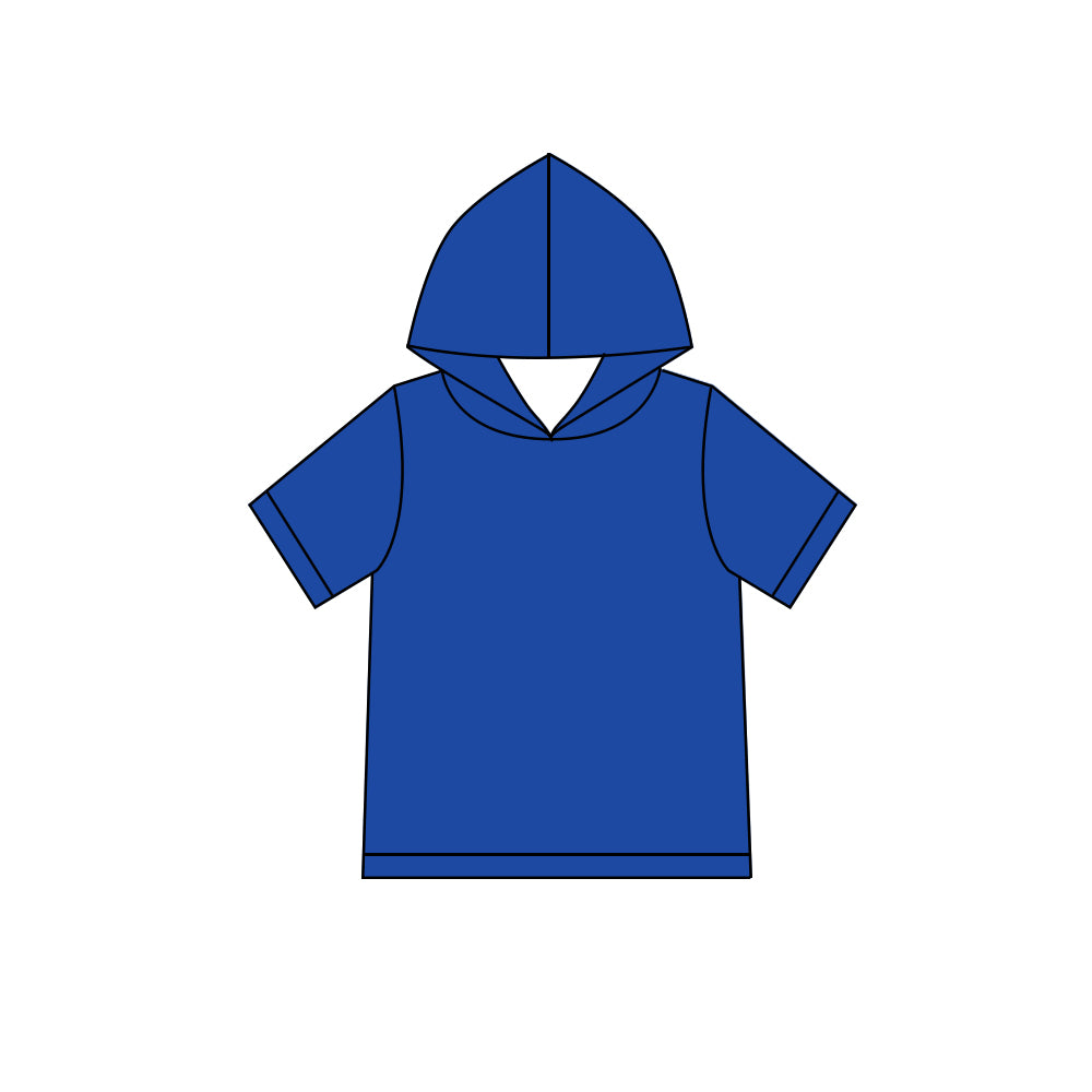 Custom moq 5 boys Blank Cotton Short Sleeve Hooded Top Royal Blue Short Sleeve Hooded Top