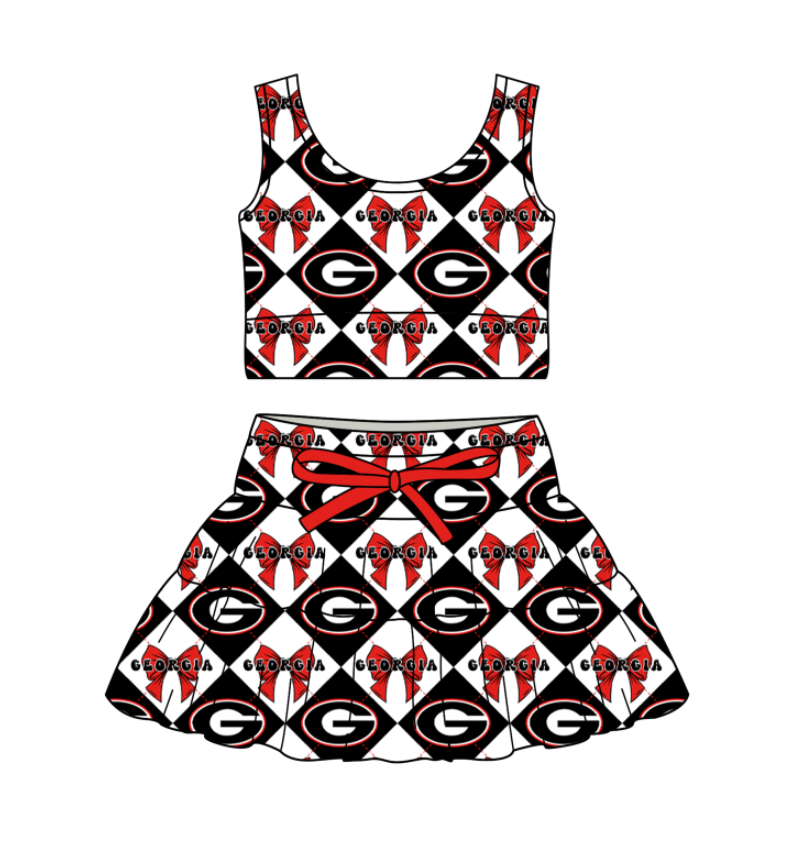 Custom moq 5 mix size Plaid Baby Girl Sleeveless Top And Skirt Team Outfit Children's Clothing