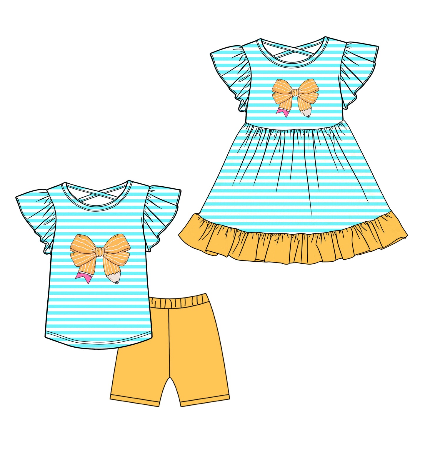 25.12.24 custom each style moq 5 eta 6-8week Sibling Sister pencil bow baby short sleeve shorts sets and dress match design