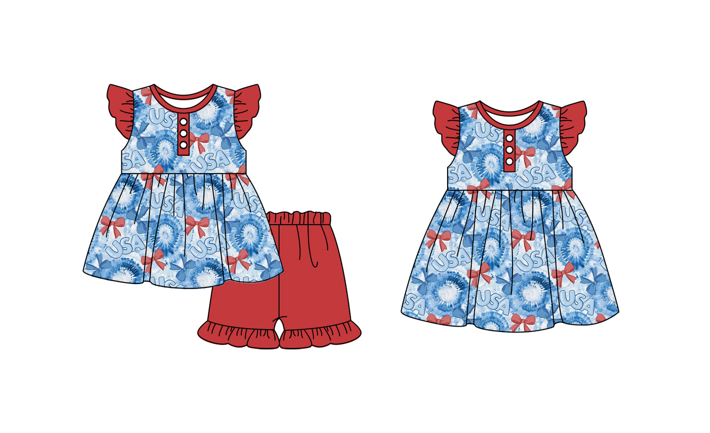 11.23 custom each style moq 5eta 4-6week Sibling Sister usa bow baby girl short sleeve shorts sets and dresses match design