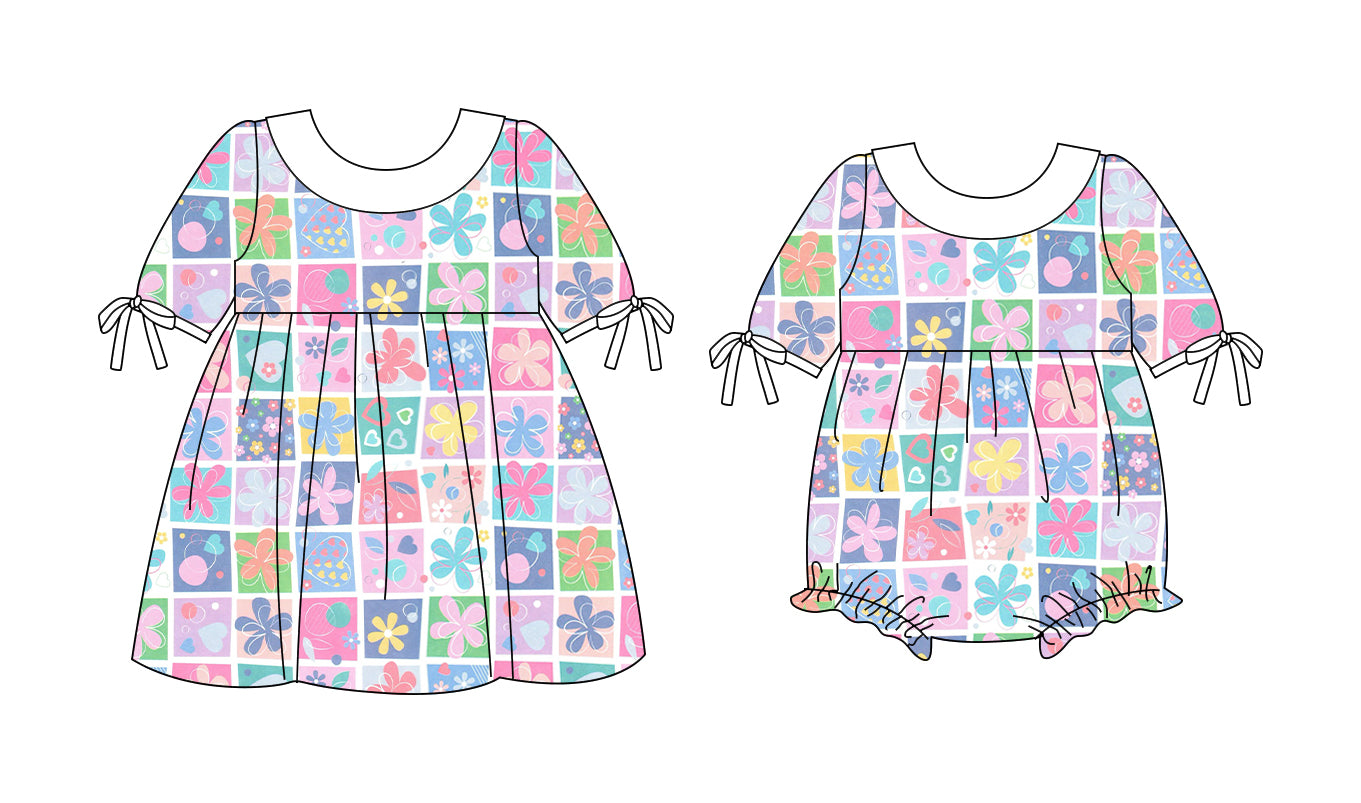 25.10.3 custom each style moq 8 eta 6-8week Sibling Sisters floral baby girl short sleeve dress and rompers match family design