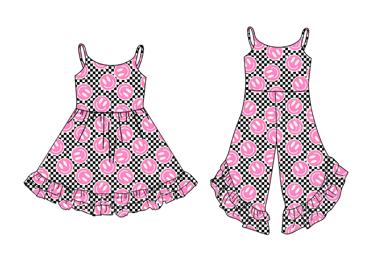 25.11.7 custom each style moq 5 eta 6-8week Sibling Sisters smiley baby girl short sleeve dress and jumpsuit match family design