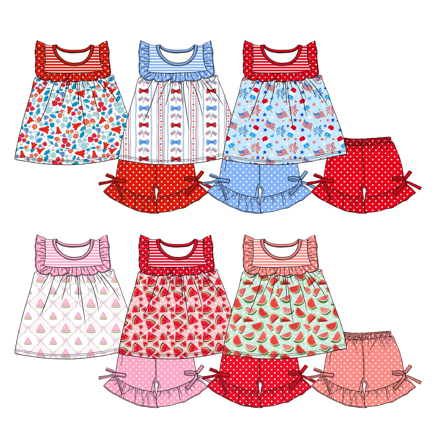 Custom moq 5 mix size Sibling Baby Girl Sleeveless Top And Shorts Set Cute Outfit for Little Girls Summer Clothes