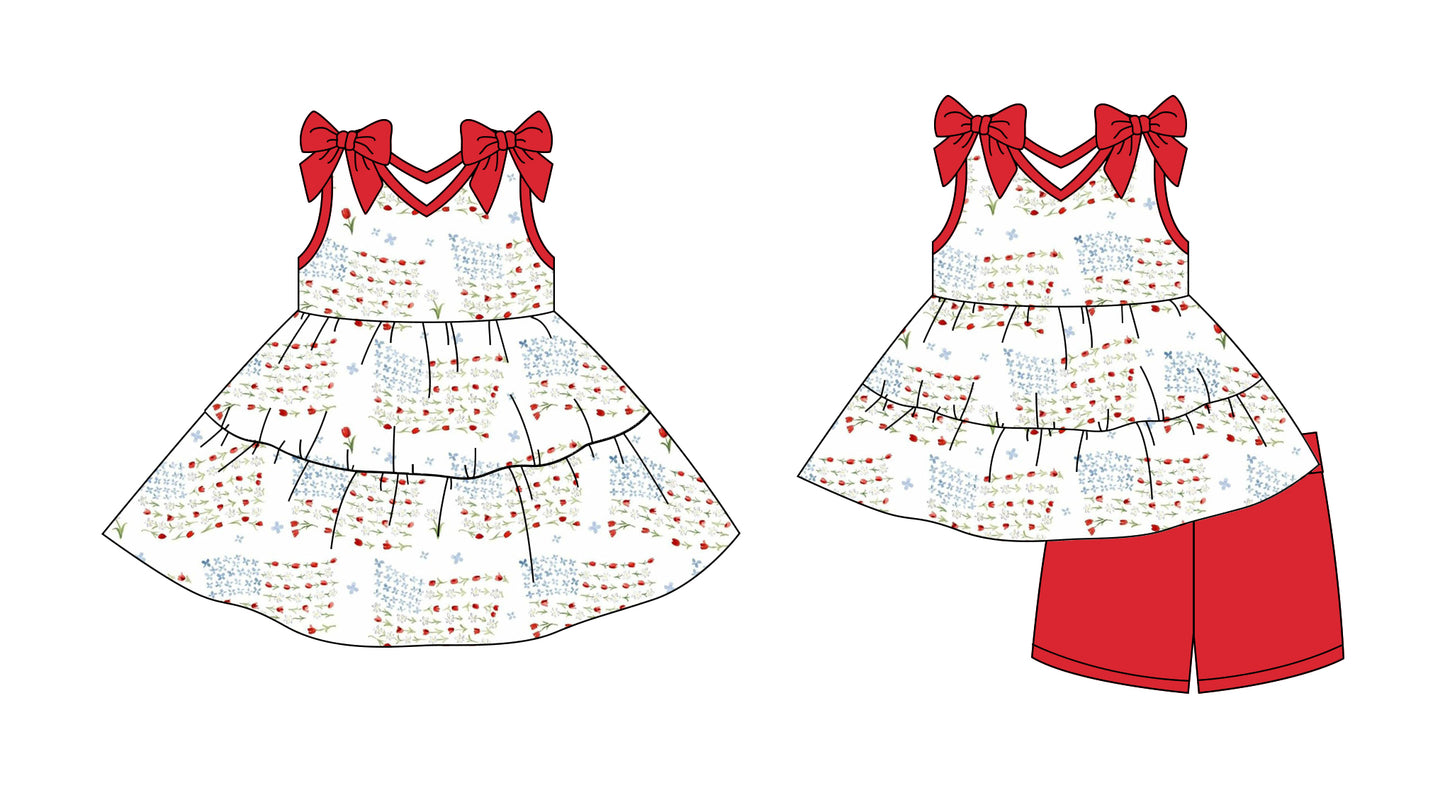 2.27 custom each style moq 5eta 4-6week Sibling Sister bow baby girl short sleeve shorts sets and dresses match design