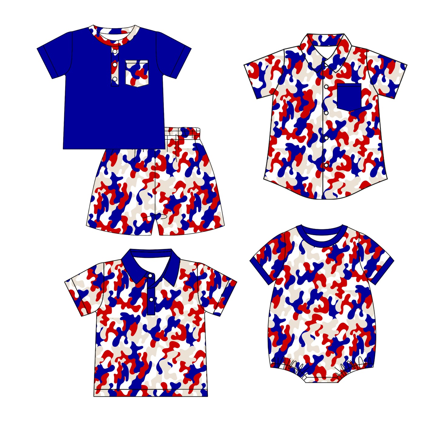25.12.19 custom each style moq 5 eta 6-8 week Sibling Sister camouflage baby boy short sleeve shorts sets and boy rompers and top 2 match family design