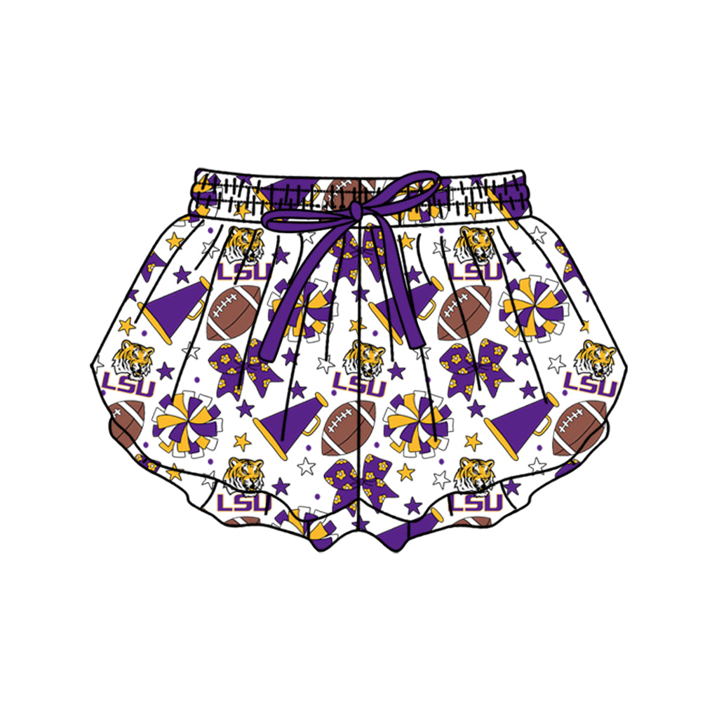 Custom moq 5 mix size milk silk summer teams Baby Girls Purple Bows Yoga Active Ruffle Shorts Bottom for Kids