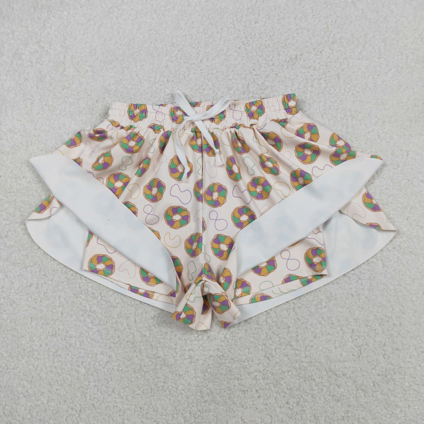 RTS NO MOQ(In Stock) Adult Women's Carnival Necklace Donut Beige Yoga Shorts