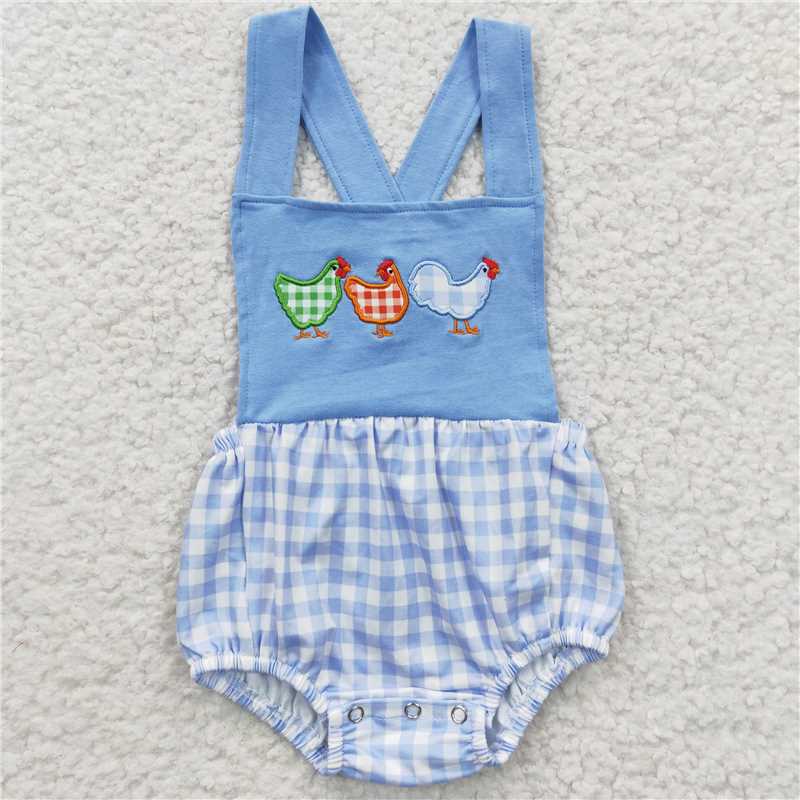 RTS Boys and girls embroidery rooster Short Sleeve Shorts sets romper