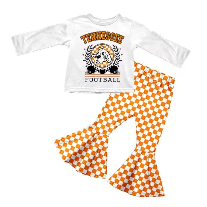Custom moq 5 mix size milk silk summer teams baby girl boy clothes orange plaid long sleeve pants sets 2-25.8.29