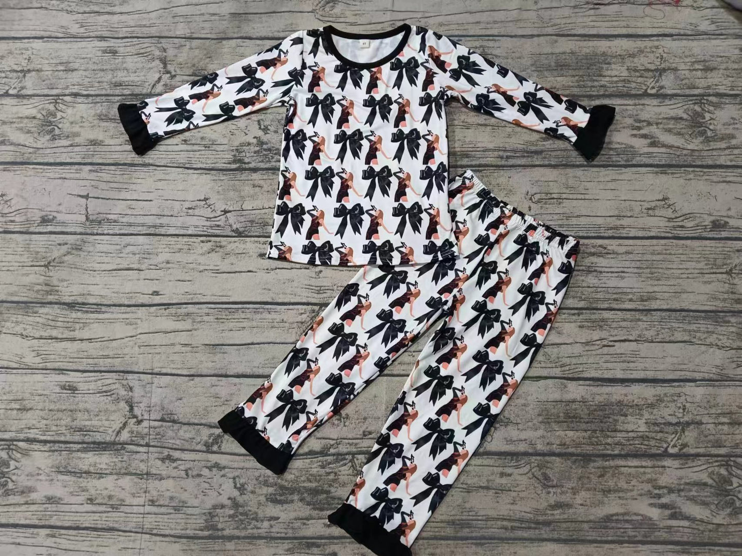 Custom moq 3 eta 6-7weeks Black bow ruffle cuffs-trouser hem long sleeve suit