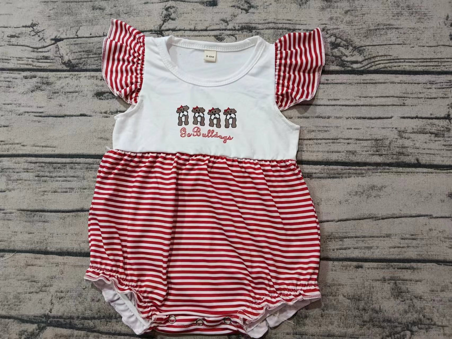 Custom moq 3 eta 6-7weeks Christmas puppy print red striped short sleeve romper