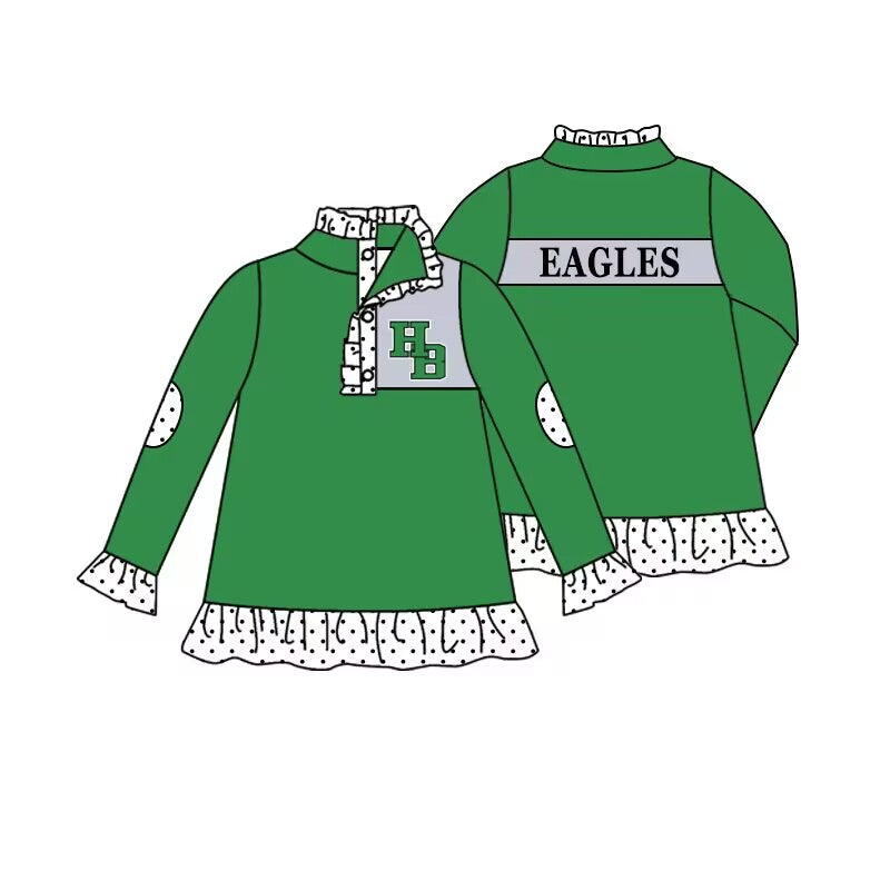 custom moq 3 eta 6-8weeks team baby girls clothes green Zipper Pullover