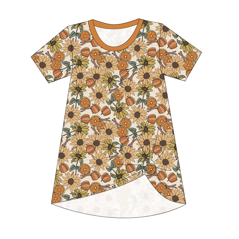 Custom moq 5 each style eta 6-7weeks baby girl clothes pumpkin floral short sleeve dress-25.8.15