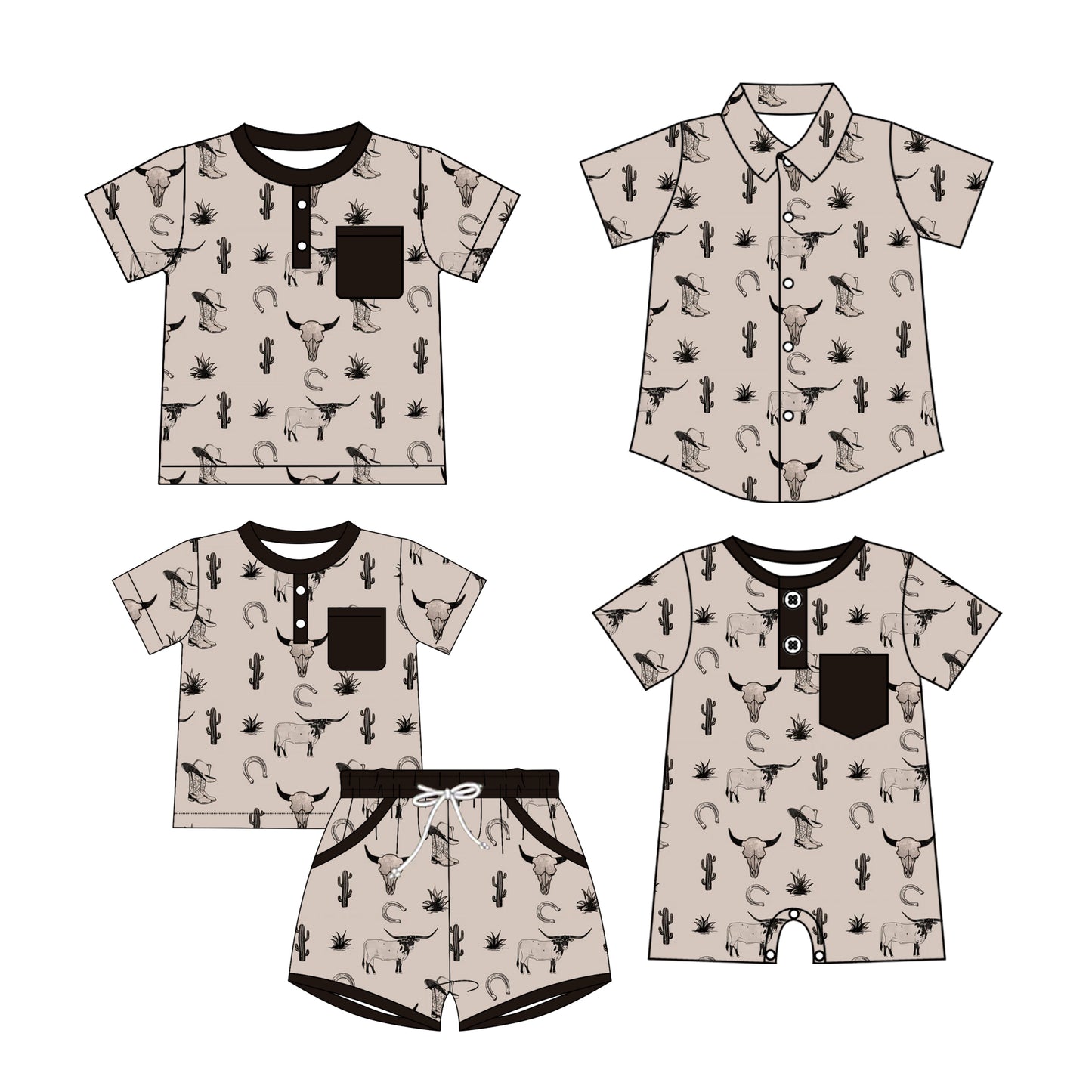 25.10.22 custom each style moq 5 eta 6-8 week Sibling Sister cow head boot hat baby boy short sleeve shorts sets and boy rompers and top 2 match family design