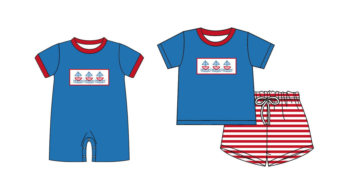 25.10.24 custom each style moq 5 eta 6-8 week Sibling Sister boat baby boy short sleeve shorts sets and boy rompers match family design