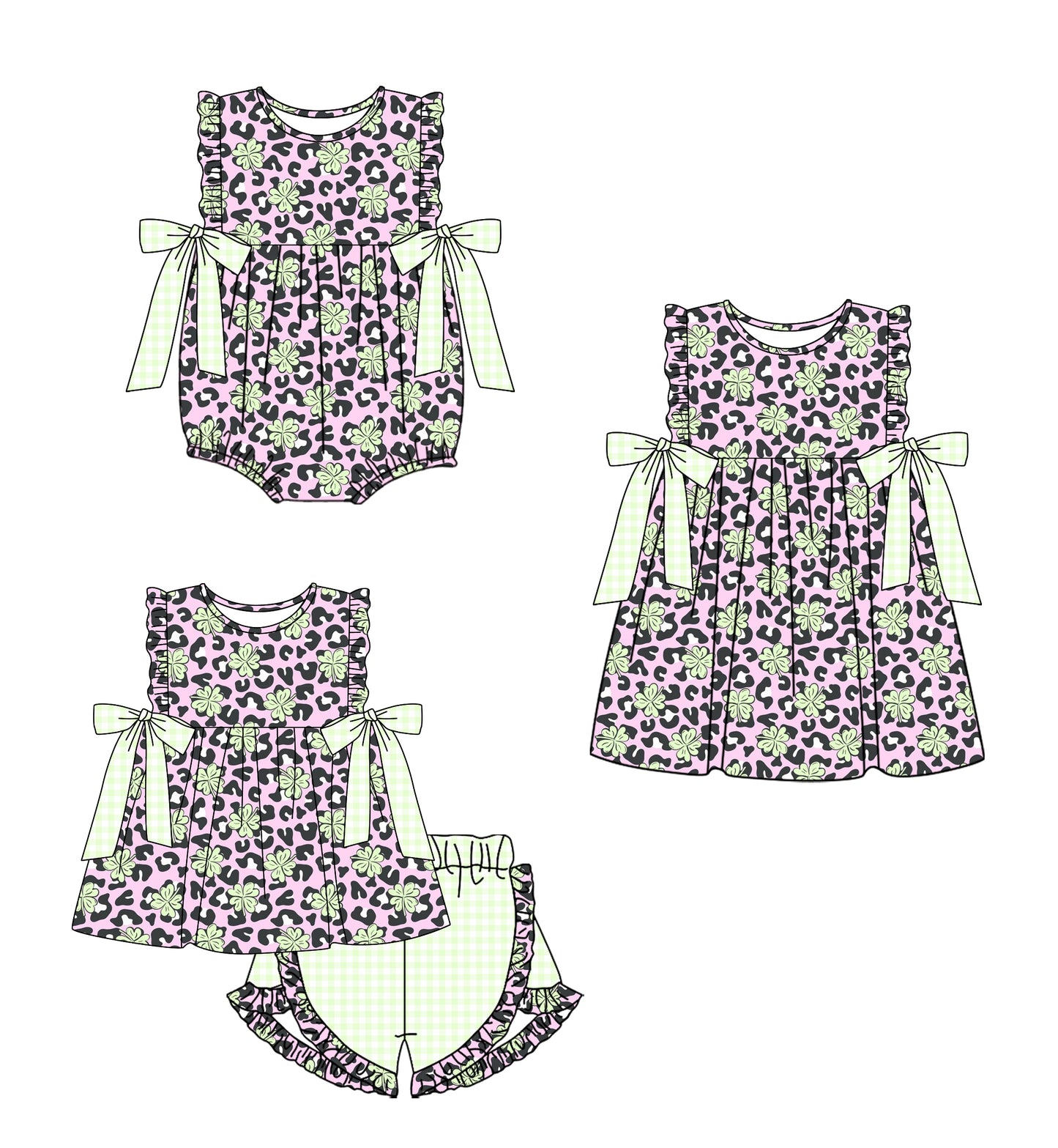 12.3 custom each style moq 5eta 4-6week Sibling Sister leopard baby girl short sleeve shorts sets and dress and rompers match family design