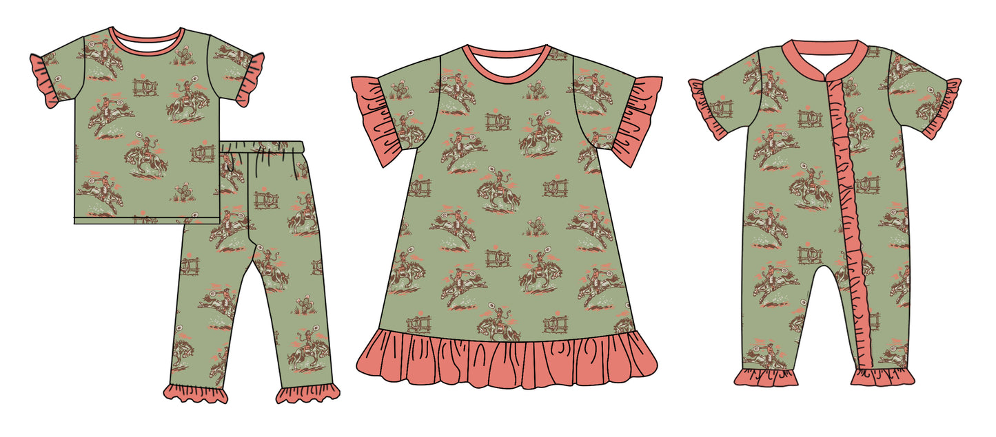 12.11 custom each style moq 5eta 4-6week Sibling Sister riding horse baby girl sets and dress and rompers match family design