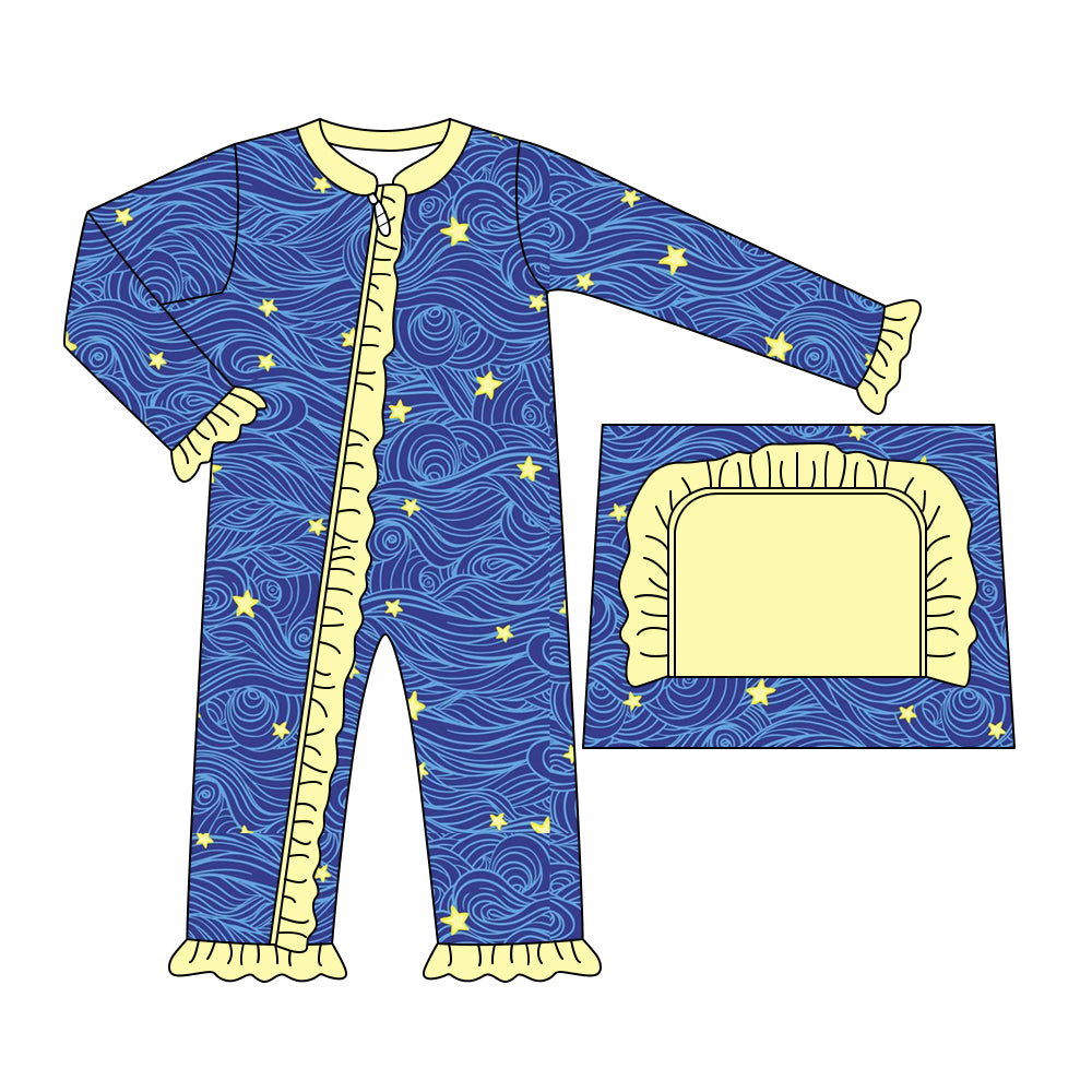 6.27 custom each style moq 5eta 4-6 week Sibling Sister stars blue baby girls outfits and romper match family design
