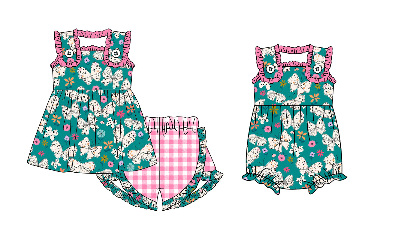 3.1 custom each style moq 5eta 4-6week Sibling Sister bow baby girl short sleeve shorts sets and romper match design