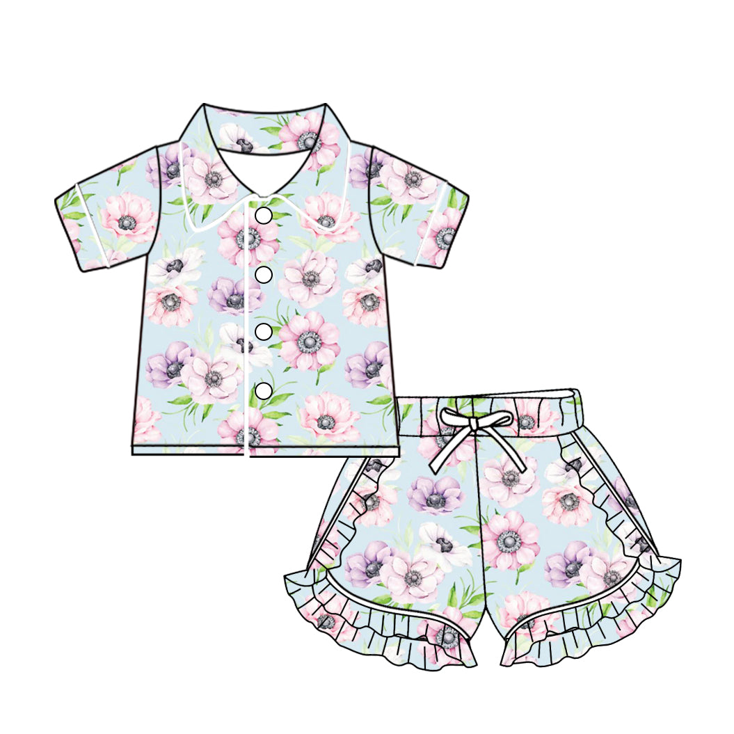 10.23 custom each style moq 5eta 4-6week baby kids clothes flower short sleeve shorts pajamas sets