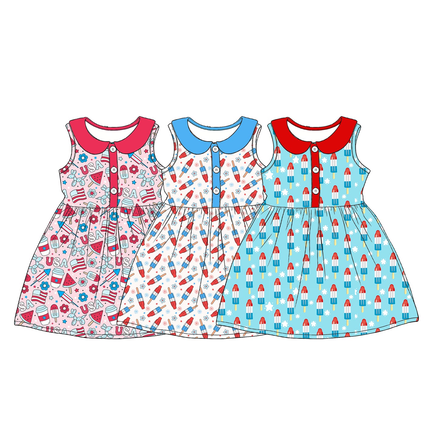 Custom moq 5 mix size Sibling Baby Girl Sleeveless Dress Cute And Fashionable 4th of July Summer Clothing for Little Girls