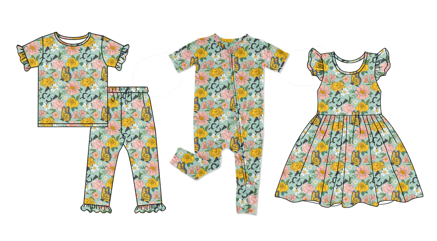 12.27 custom each style moq 5eta 4-6week Sibling Sister floral baby girl sets and dress and rompers match family design