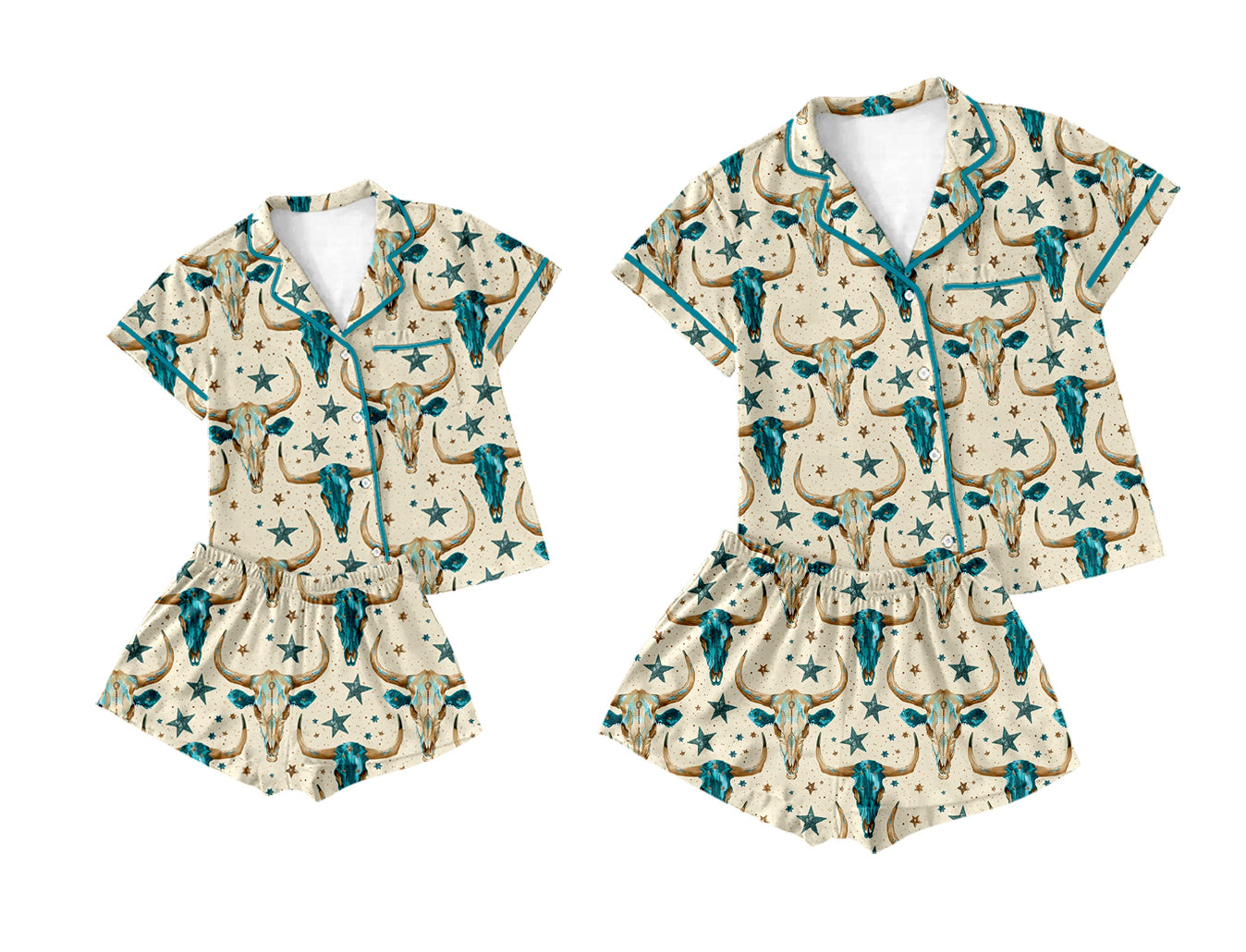 2.17 custom each style moq 5eta 4-6week Sibling Sister cow head short sleeve shorts sets and adult sets match design