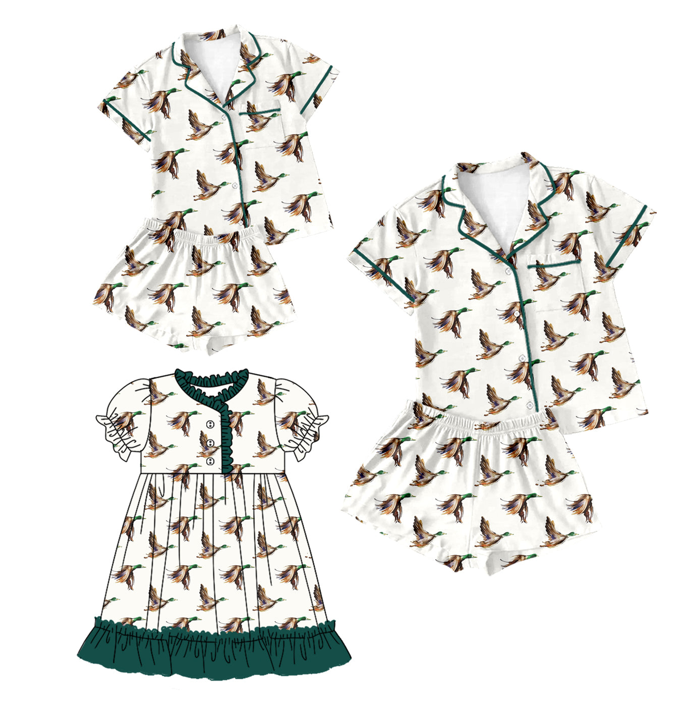 12.18 custom each style moq 5eta 4-6week Sibling Sister duck baby girls short sleeve shorts sets and adult sets and girls sets and dress match design