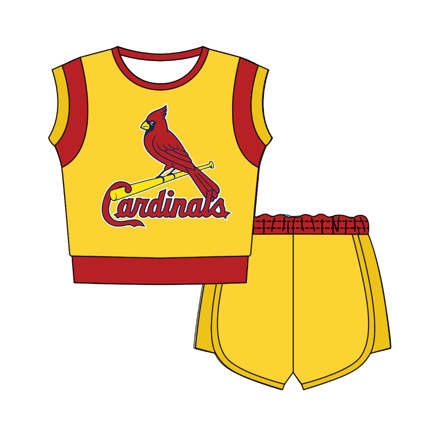 Custom moq 5 mix size milk silk summer teams Yellow Sleeveless O-Neck Top And Shorts Set Cute And Comfortable Kids' Outfit