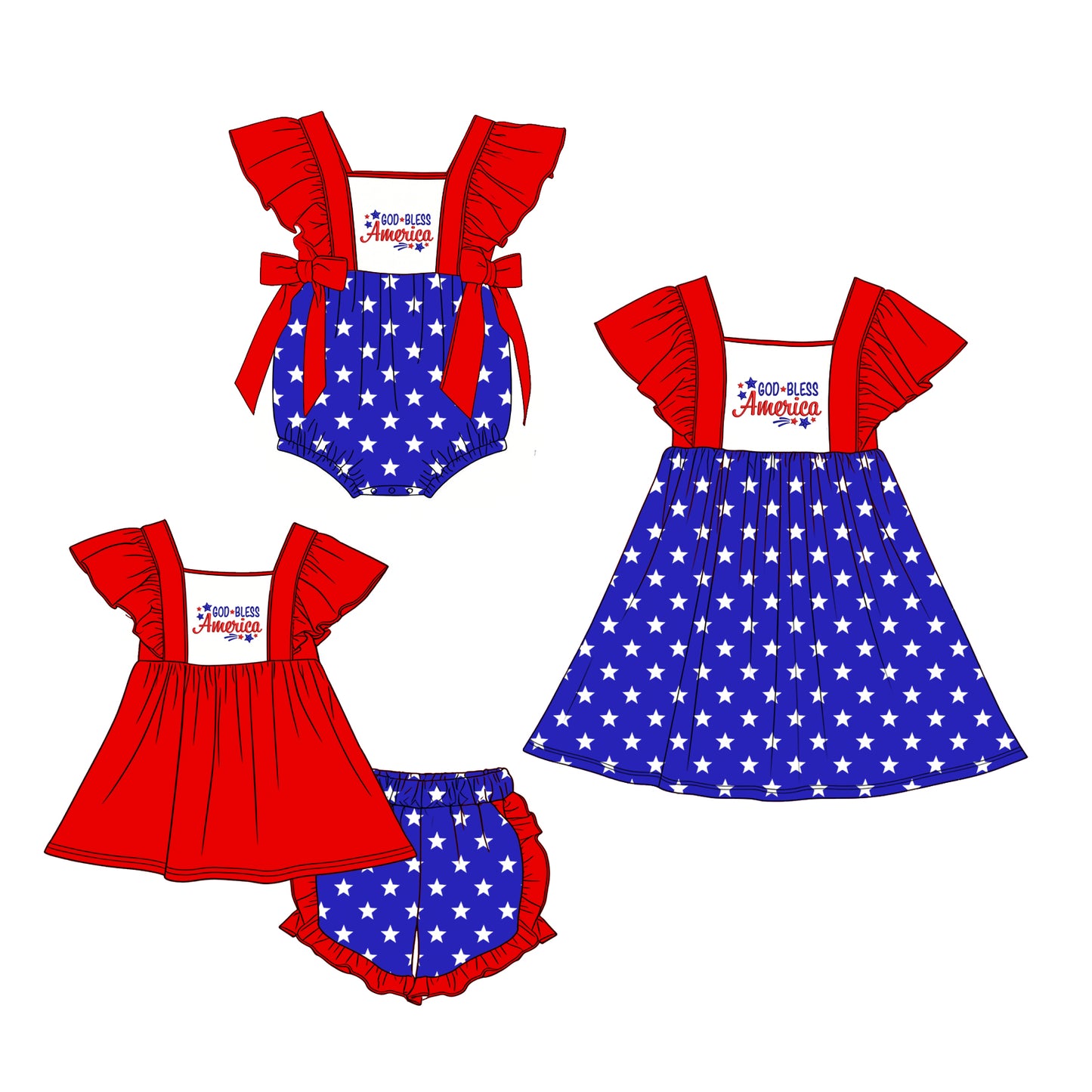 3.4 Custom moq 5 mix size Sibling Baby Girl's Red Top And Shorts Set Cute Romper Dress for Summer