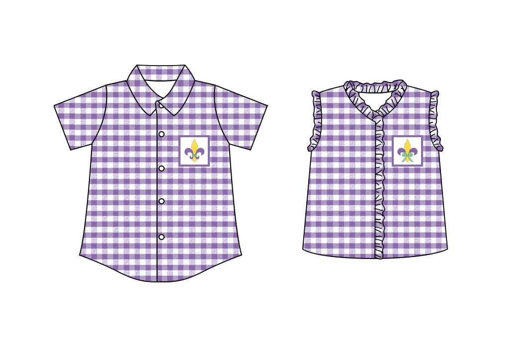 25.10.23 custom each style moq 5 eta 6-8 week Sibling Sister mardi gras baby girl boy short sleeve top 2 match family design