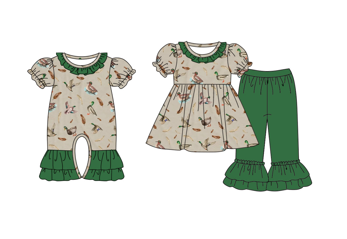 11.1 custom each style moq 5eta 4-6week Sibling Sister duck baby girls short sleeve sets and rompers match design