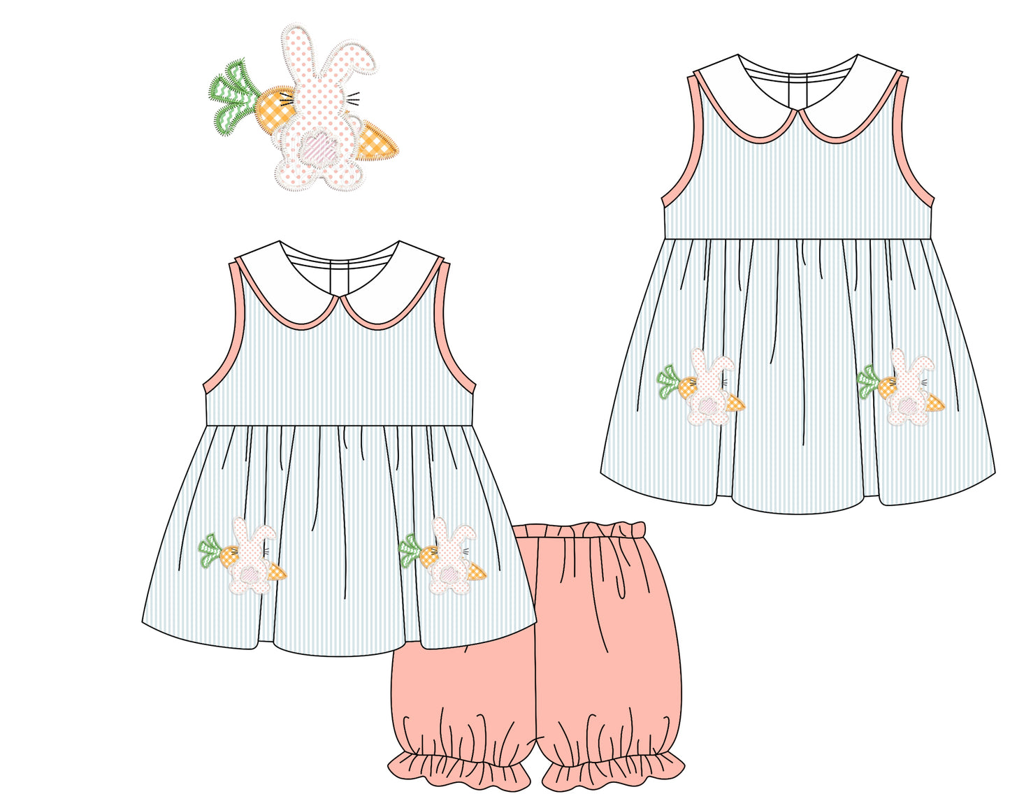 11.21 custom each style moq 5eta 4-6week Sibling Sister easter rabbit baby girl short sleeve shorts sets and dresses match design