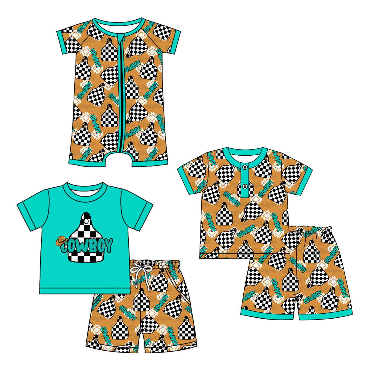 12.20 custom each style moq 5eta 4-6week Sibling Sister cowboy baby boy short sleeve shorts sets 1 and sets 2 and boy romper match design