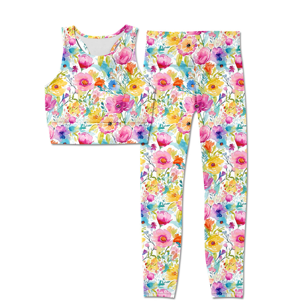 7.2 custom each style moq 5eta 4-6week Sibling Sister floral pink Yoga Clothes baby girls clothes sets and adult pants sets