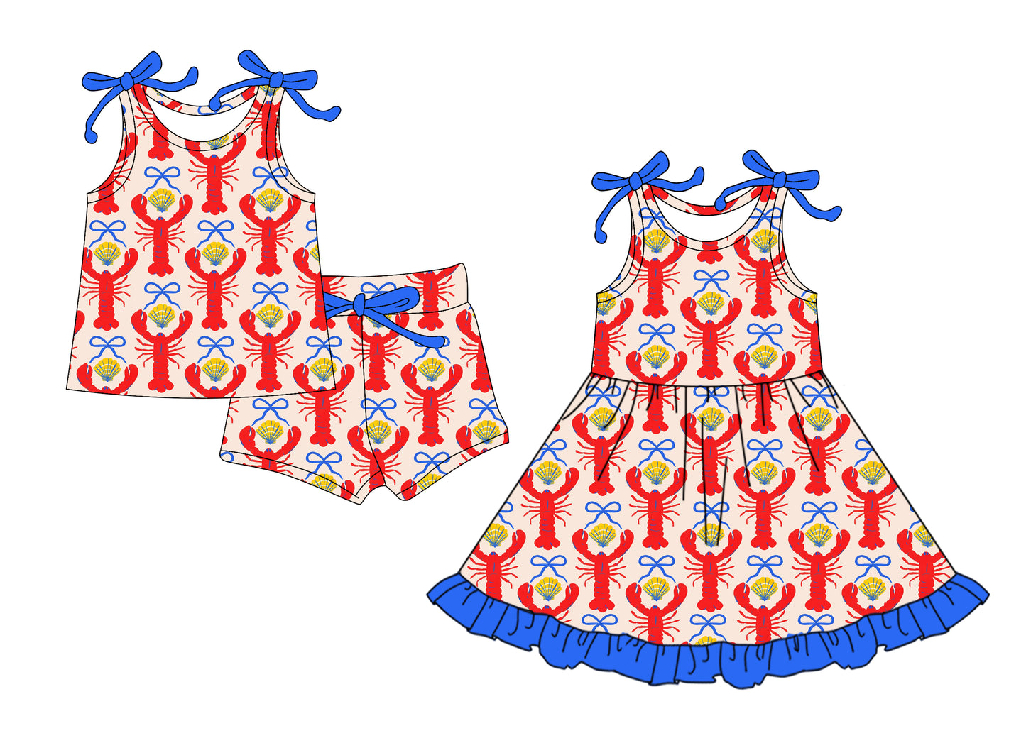 25.12.16 custom each style moq 5 eta 6-8week Sibling Sister lobster bow baby short sleeve shorts sets and dress match design