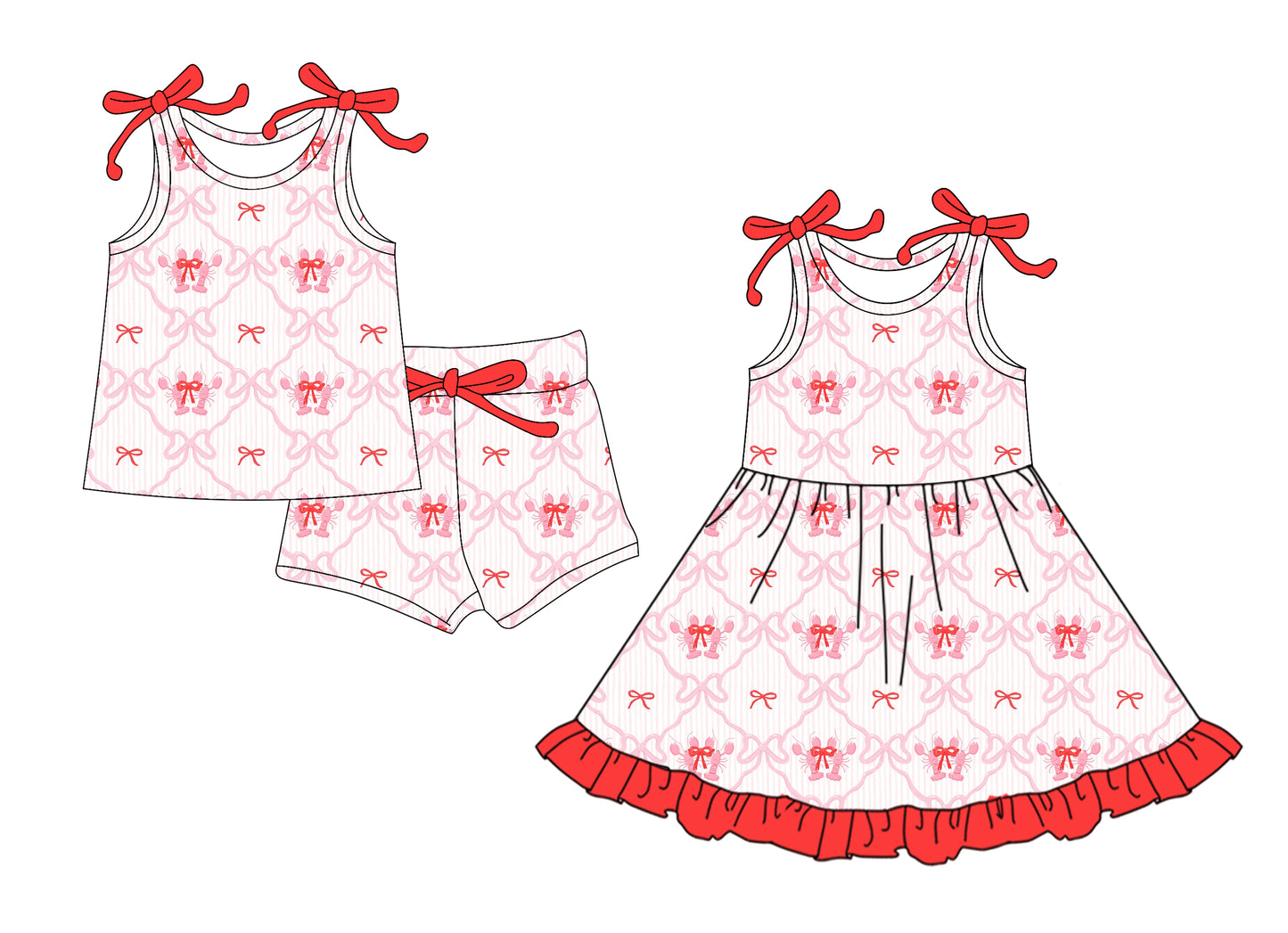 25.12.8 custom each style moq 5 eta 6-8week Sibling Siste crab bow baby short sleeve shorts sets and dress match design
