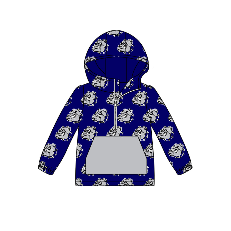 custom moq 3 eta 6-7weeks Blue Grey Long Sleeve Zipper Pocket Hood Pullover