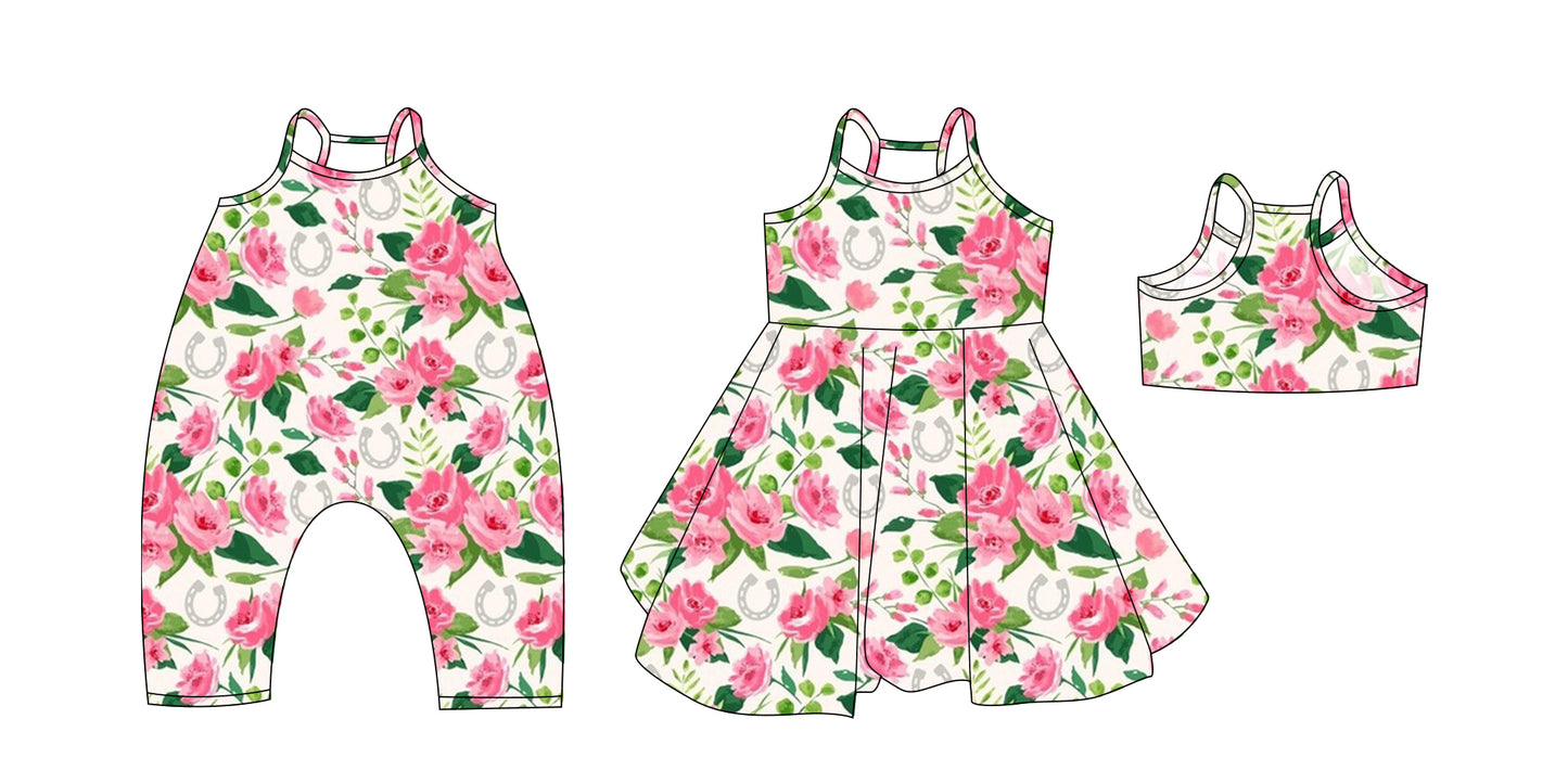 3.19 custom each style moq 5eta 4-6week Sibling Sisters floral baby girl short sleeve dress and rompers match family design