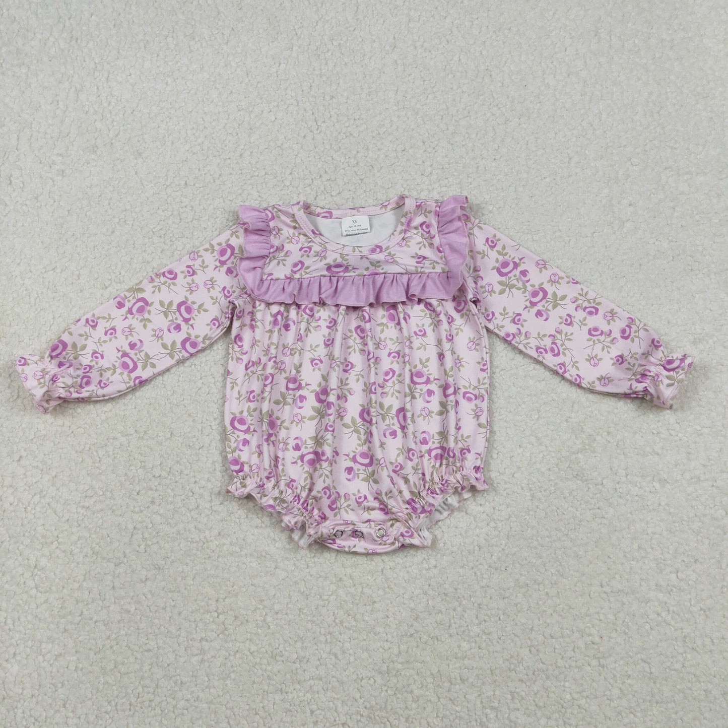 RTS NO MOQ(In Stock) Floral and Leaf Purple Lace Long-Sleeve Jumpsuit