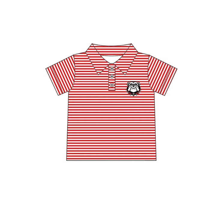 Deadline September 20 custom no moq eta 6-8weeks Pug pattern red striped button-down short sleeves