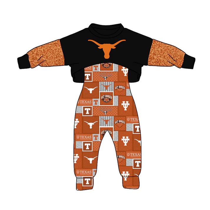 Deadline November 4 custom no moq eta 6-8weeks Orange Bull Head Letter T Long Bodysuit